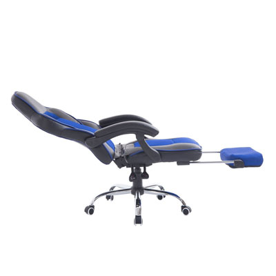 HomCom-Race-Car-Style-High-Back-PU-Leather-Reclining-Office-Chair-with-Footrest---Blue-and-Black