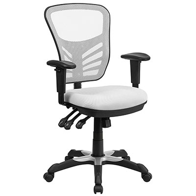 4-Flash-Furniture-Mid-Back-White-Mesh-Multifunction-Executive-Swivel-Chair-with-Adjustable-Arms